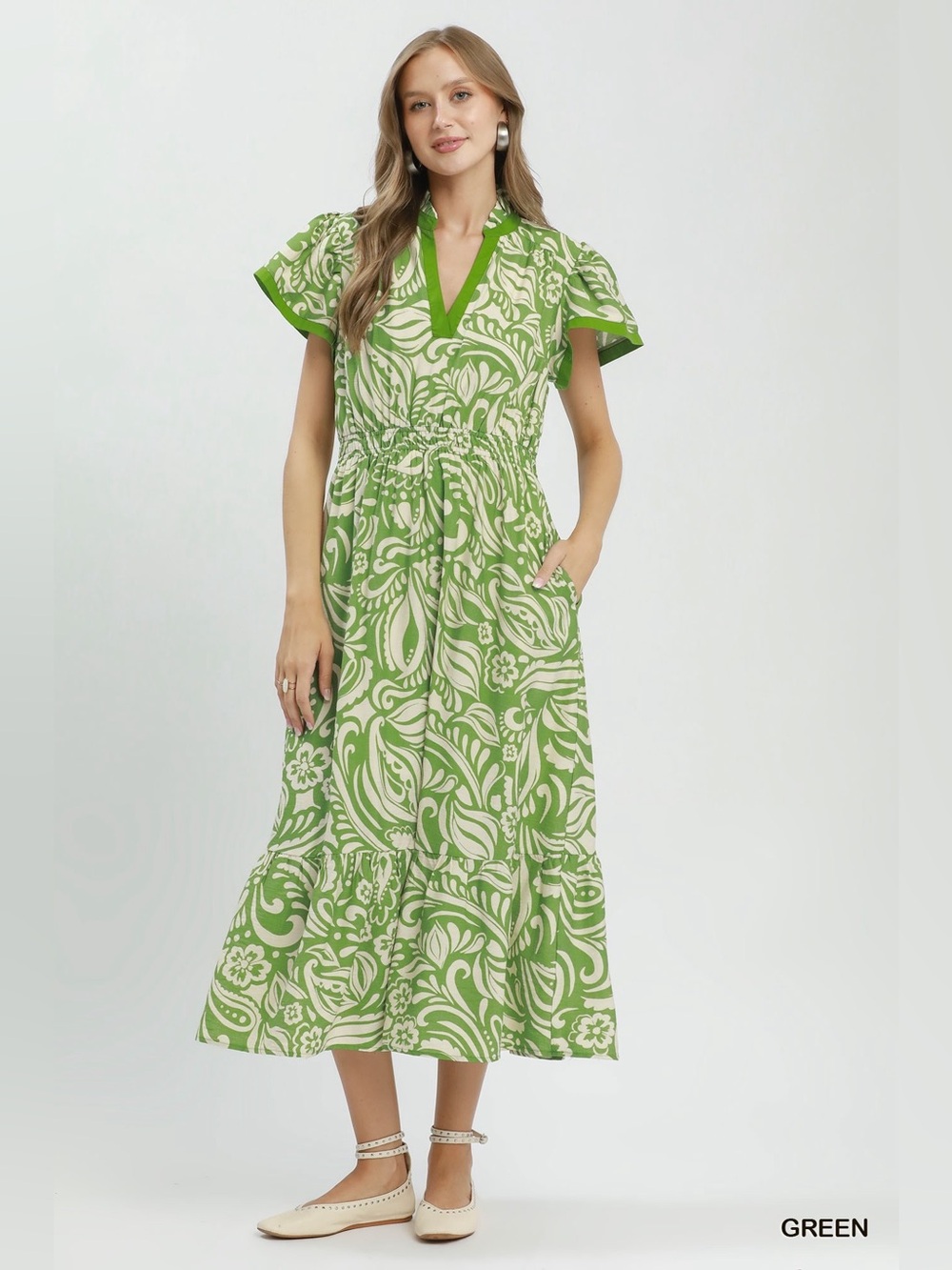 Umgee Paisley Print Midi Dress with Side Pockets - Picture 4 of 6